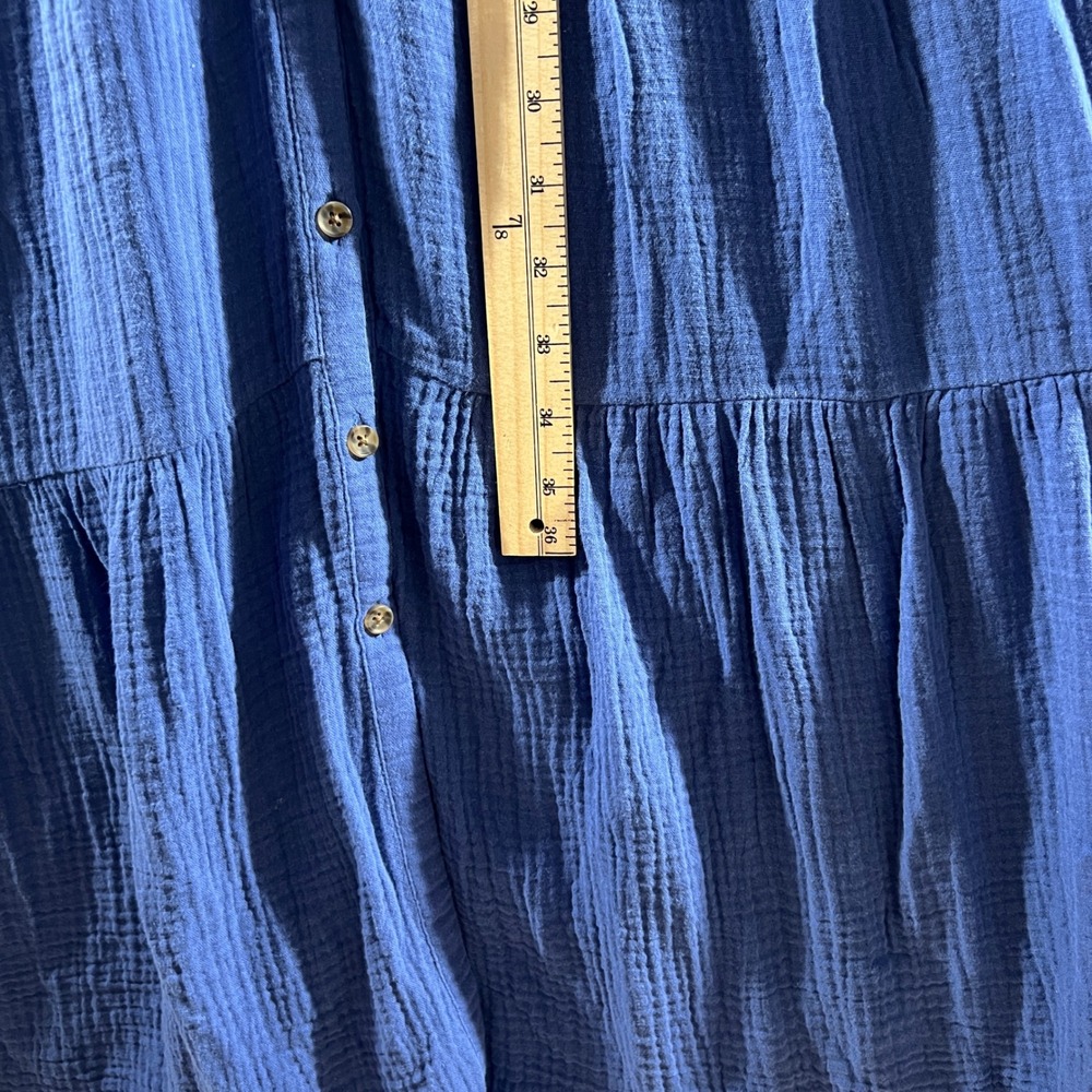910 |Marine Layer Double Gauze Tiered Button Front Boho Midi Dress Blue Womens M - Picture 4 of 10